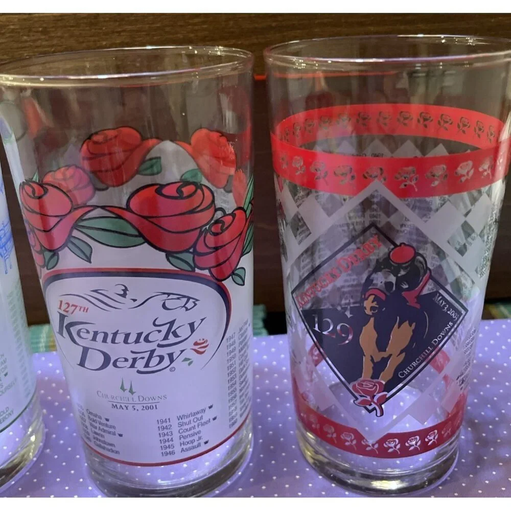 Kentucky Derby Drinking Glasses Julep LOT OF 4 1999 2000‎ 2001 2003 Vintage 5.5”